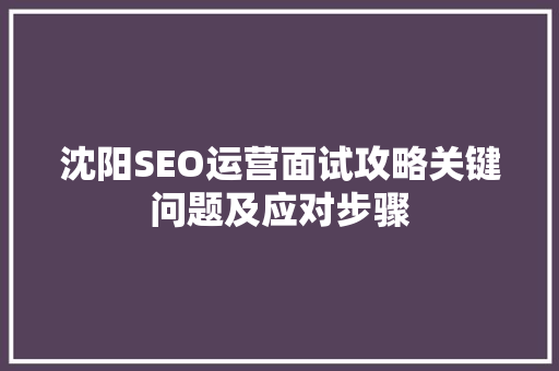 沈阳SEO运营面试攻略关键问题及应对步骤