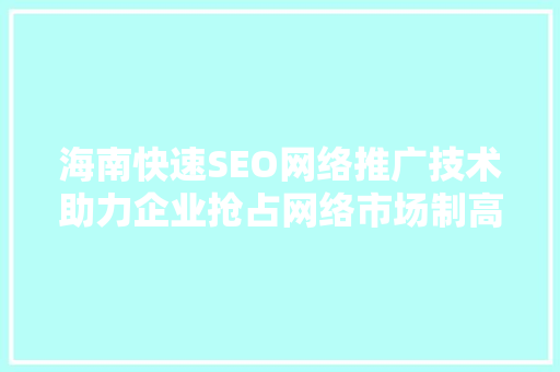 海南快速SEO网络推广技术助力企业抢占网络市场制高点
