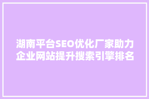湖南平台SEO优化厂家助力企业网站提升搜索引擎排名，抢占市场先机