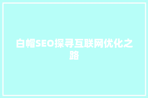 白帽SEO探寻互联网优化之路