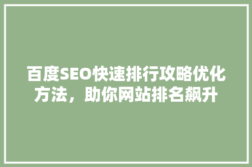 百度SEO快速排行攻略优化方法，助你网站排名飙升