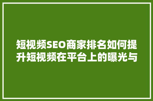 短视频SEO商家排名如何提升短视频在平台上的曝光与转化