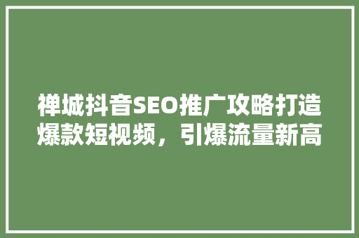 禅城抖音SEO推广攻略打造爆款短视频，引爆流量新高峰