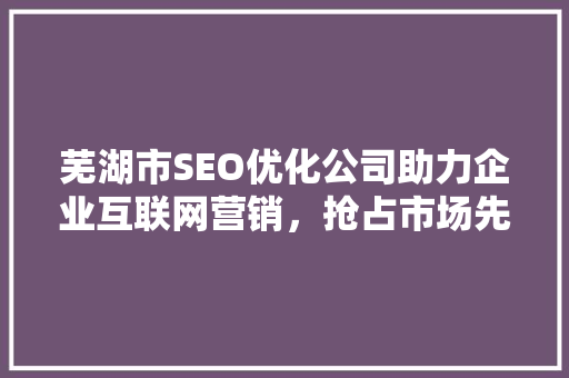 芜湖市SEO优化公司助力企业互联网营销，抢占市场先机