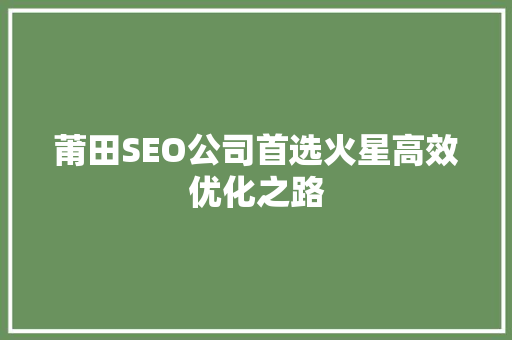 莆田SEO公司首选火星高效优化之路