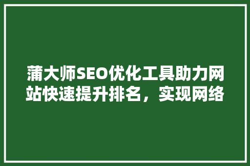 蒲大师SEO优化工具助力网站快速提升排名，实现网络营销新突破