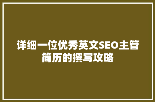 详细一位优秀英文SEO主管简历的撰写攻略