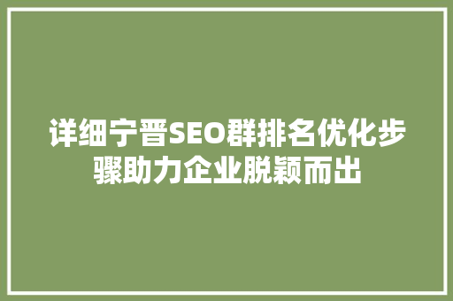 详细宁晋SEO群排名优化步骤助力企业脱颖而出
