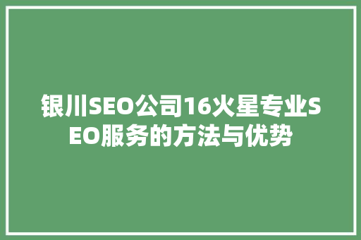 银川SEO公司16火星专业SEO服务的方法与优势
