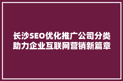 长沙SEO优化推广公司分类助力企业互联网营销新篇章