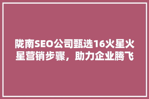 陇南SEO公司甄选16火星火星营销步骤，助力企业腾飞