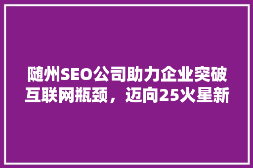 随州SEO公司助力企业突破互联网瓶颈，迈向25火星新高峰