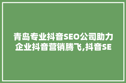 青岛专业抖音SEO公司助力企业抖音营销腾飞,抖音SEO优化之路