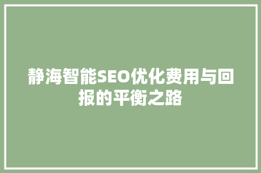 静海智能SEO优化费用与回报的平衡之路