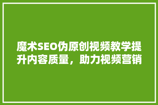 魔术SEO伪原创视频教学提升内容质量，助力视频营销
