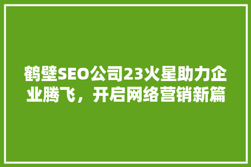 鹤壁SEO公司23火星助力企业腾飞，开启网络营销新篇章