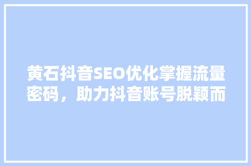 黄石抖音SEO优化掌握流量密码，助力抖音账号脱颖而出