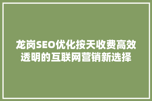 龙岗SEO优化按天收费高效透明的互联网营销新选择