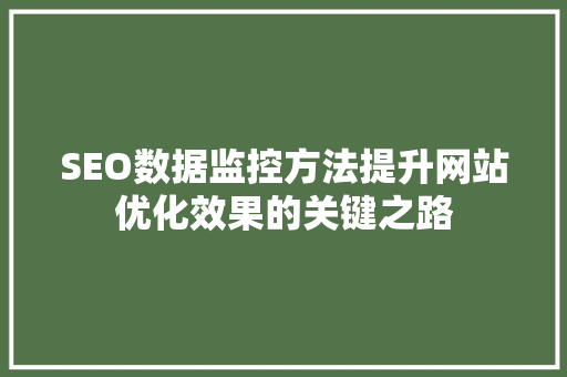 SEO数据监控方法提升网站优化效果的关键之路