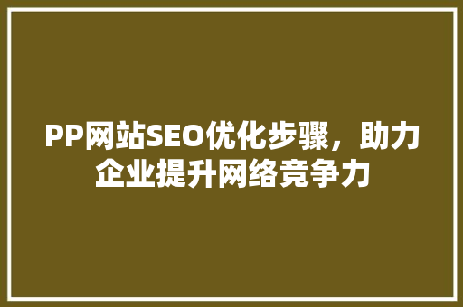 PP网站SEO优化步骤，助力企业提升网络竞争力