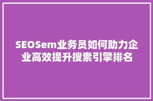 SEOSem业务员如何助力企业高效提升搜索引擎排名