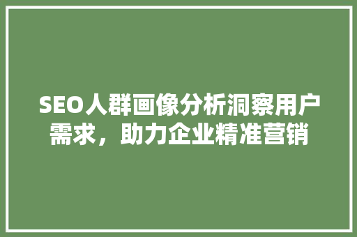 SEO人群画像分析洞察用户需求，助力企业精准营销