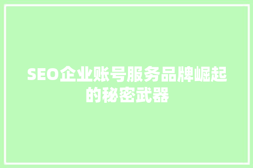 SEO企业账号服务品牌崛起的秘密武器