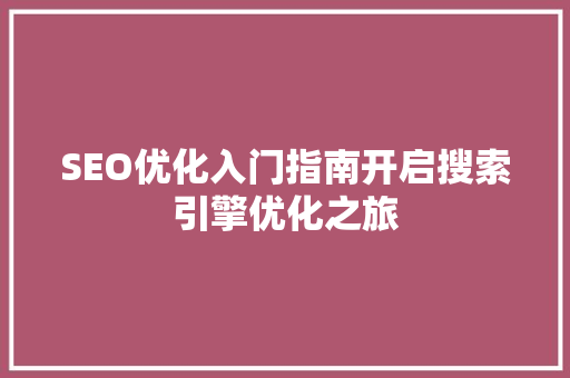 SEO优化入门指南开启搜索引擎优化之旅