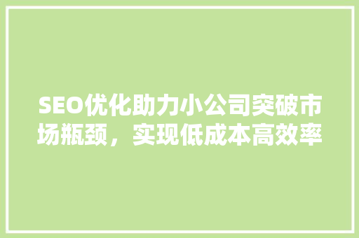 SEO优化助力小公司突破市场瓶颈，实现低成本高效率的在线营销