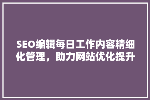 SEO编辑每日工作内容精细化管理，助力网站优化提升