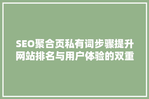 SEO聚合页私有词步骤提升网站排名与用户体验的双重方法