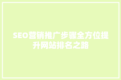 SEO营销推广步骤全方位提升网站排名之路