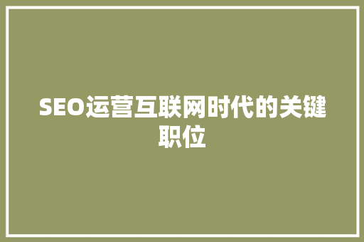 SEO运营互联网时代的关键职位