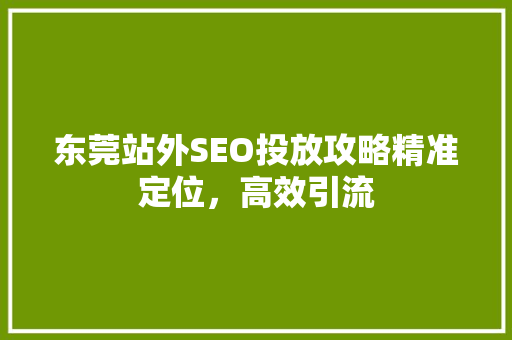 东莞站外SEO投放攻略精准定位，高效引流