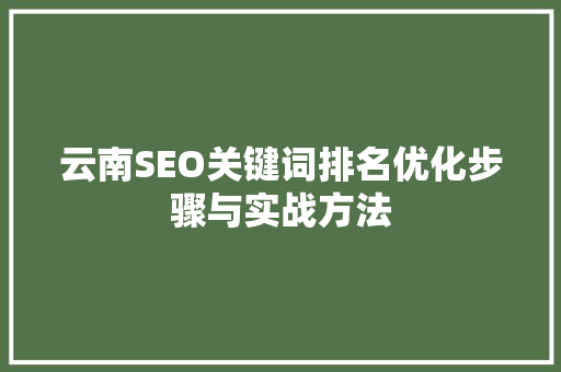 云南SEO关键词排名优化步骤与实战方法