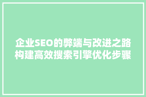 企业SEO的弊端与改进之路构建高效搜索引擎优化步骤
