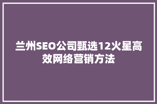 兰州SEO公司甄选12火星高效网络营销方法