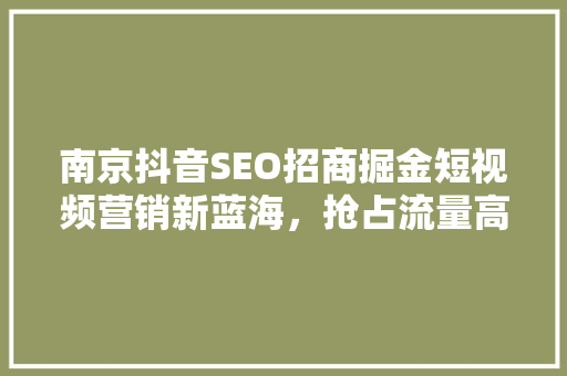 南京抖音SEO招商掘金短视频营销新蓝海，抢占流量高地
