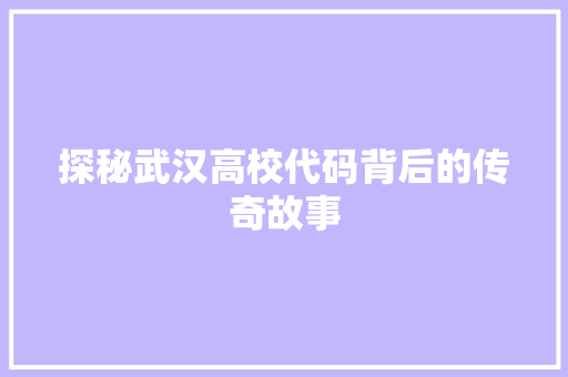 探秘武汉高校代码背后的传奇故事