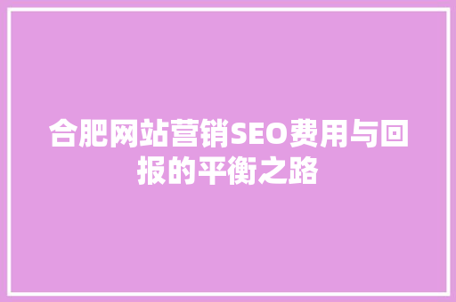 合肥网站营销SEO费用与回报的平衡之路