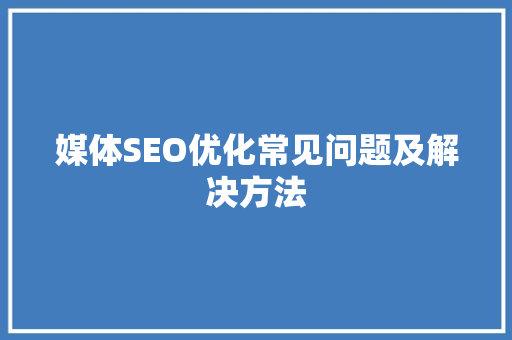 媒体SEO优化常见问题及解决方法