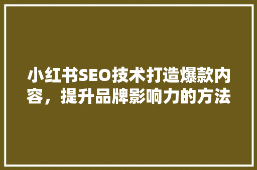 小红书SEO技术打造爆款内容，提升品牌影响力的方法