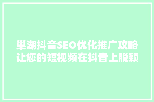 巢湖抖音SEO优化推广攻略让您的短视频在抖音上脱颖而出