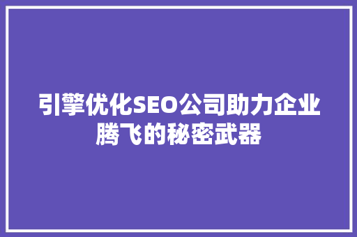 引擎优化SEO公司助力企业腾飞的秘密武器