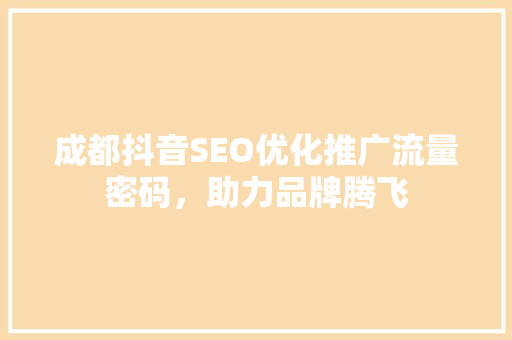成都抖音SEO优化推广流量密码，助力品牌腾飞
