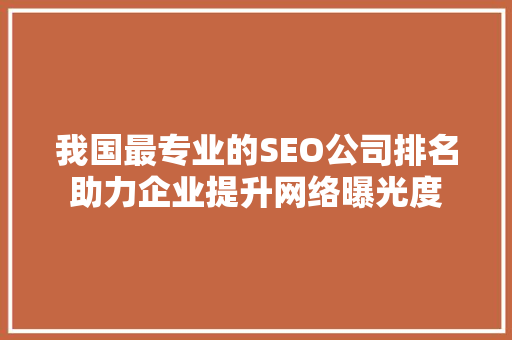 我国最专业的SEO公司排名助力企业提升网络曝光度