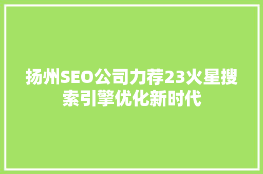 扬州SEO公司力荐23火星搜索引擎优化新时代