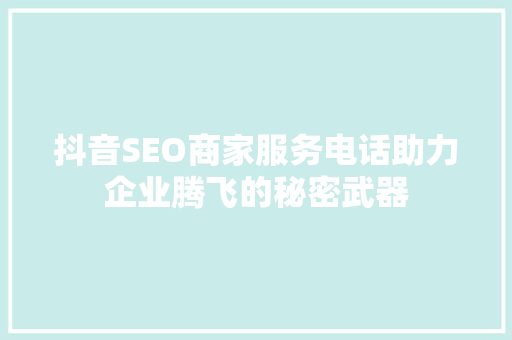 抖音SEO商家服务电话助力企业腾飞的秘密武器