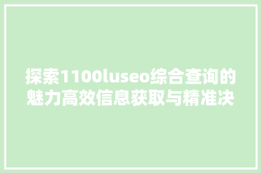 探索1100luseo综合查询的魅力高效信息获取与精准决策的利器