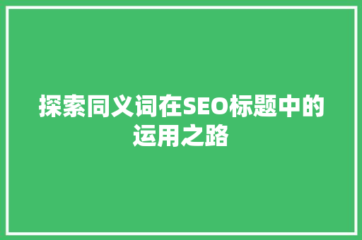 探索同义词在SEO标题中的运用之路